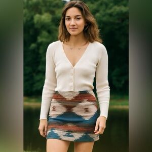 American Eagle Outfitters Aztec Mini Skirt - Blue and Brown